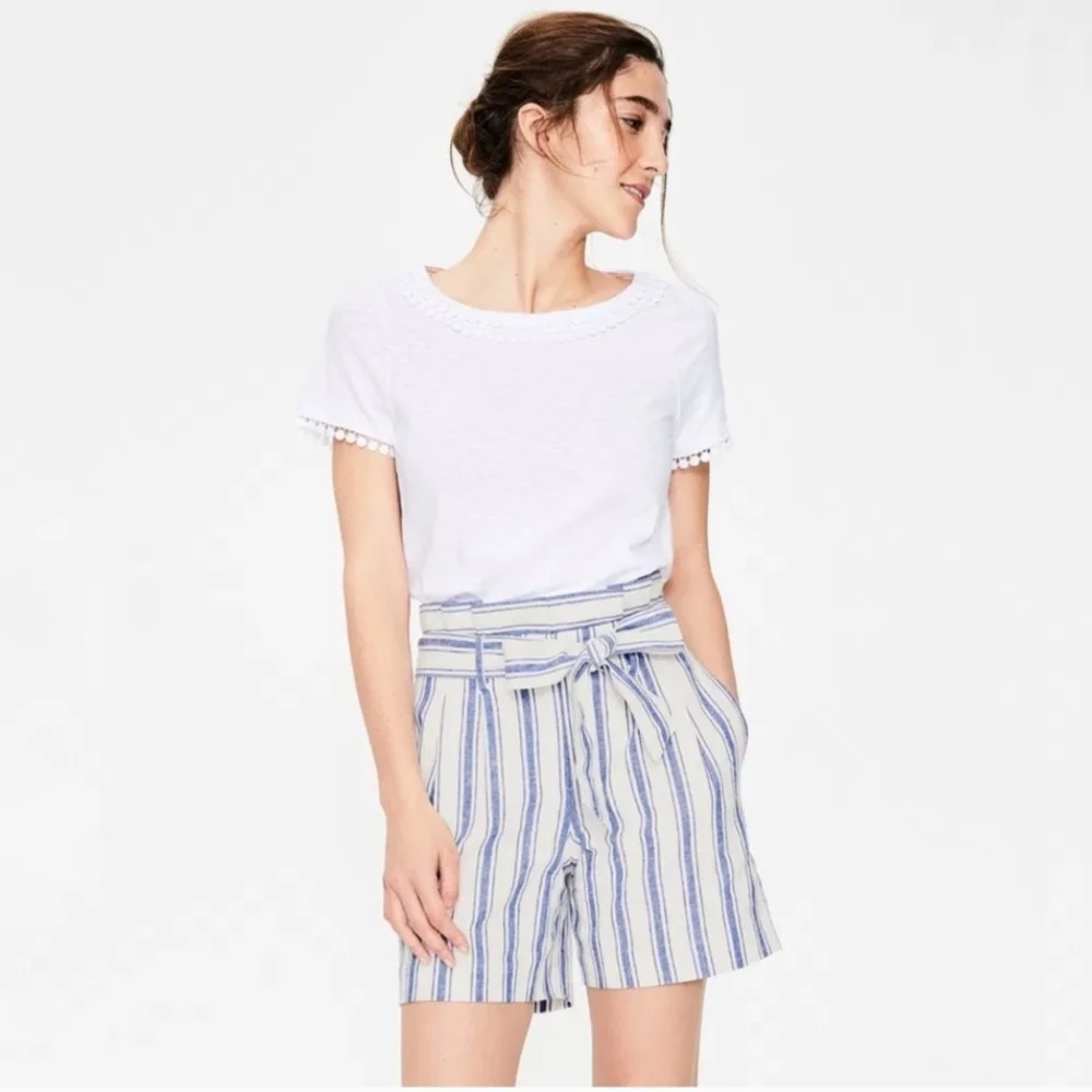 Boden St. Ives Paper Bag Blue & White Striped Linen Shorts - Picture 3 of 6